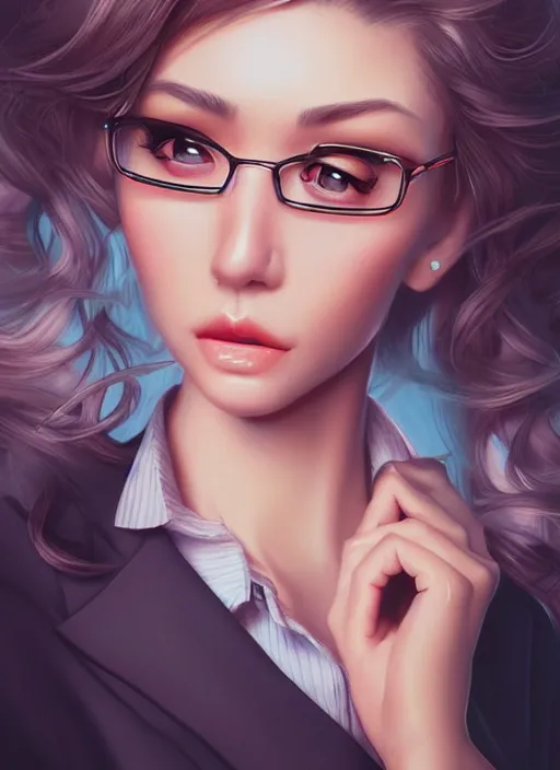 Image similar to beautiful, secretary woman, extremely detailed gorgeous face, looks realistic, hyper-detailed portrait, sad eyes tears, vaporwave aesthetic, synthwave, magical, fantasy, ninchaku , artist Artgerm i and WLOP