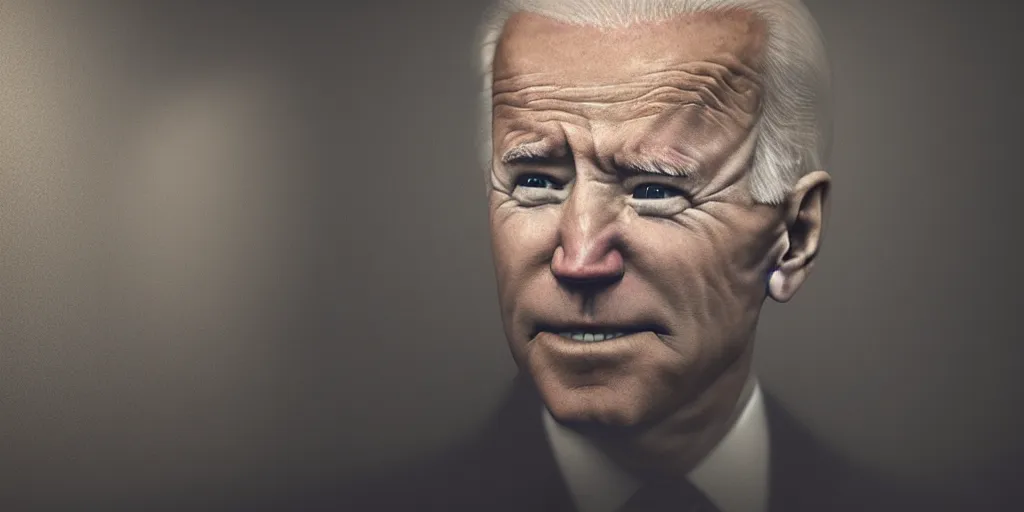 Image similar to sad joe biden portrait in a demonic dark dungeon, atmospheric, ambient, volumetric lighting, unreal engine, octane render, high resolution, detailed, award - winning, photograph, no artifacts