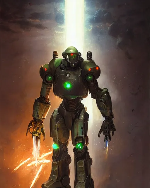 Image similar to luigi in a mech scifi suit with missles and small lights by, fantasy character portrait, ultra realistic, concept art, intricate details, highly detailed by greg rutkowski, gaston bussiere, craig mullins, simon bisley