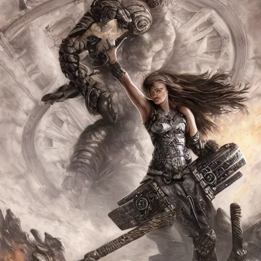 Prompt: shield maiden jumping out of birthday cake, intricate detail, royo, klimt, miro, vallejo, frazetta, giger, whealan, hd, unreal engine,