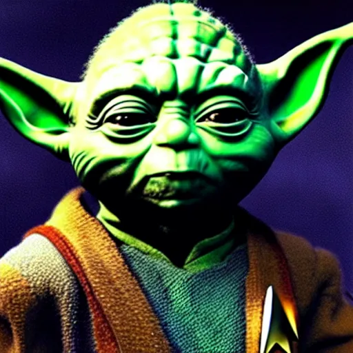 Image similar to yoda wearing a star trek uniform, photorealistic , 8k