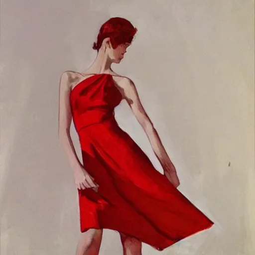 Prompt: a french fashion model posing in a red dress by coby whitmore