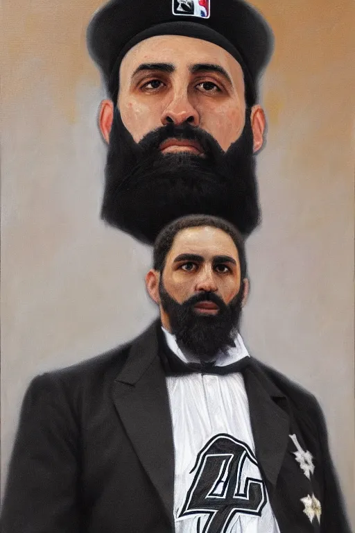 Image similar to full body portrait of the dictator of the san antonio spurs, 1 8 8 9, in full silver and black military garb, oil on canvas by william sidney mount, trending on artstation