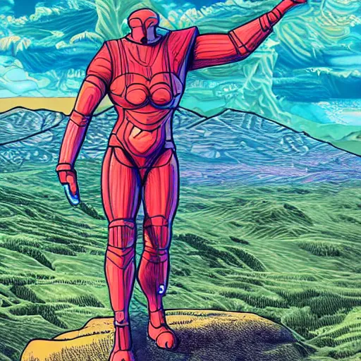 Prompt: a vibrant science fiction fantasy man made from a mountain, scene from'the very pulse of the machine'by polygon pictures, highly detailed, remodernism, cel - shaded, colored screentone, digitally enhanced.