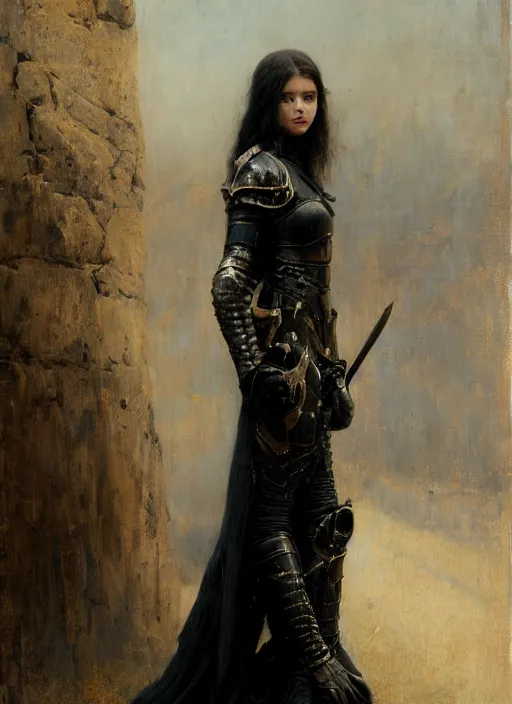 Prompt: beautiful young woman wearing black medieval armour, by gaston bussiere, bayard wu, greg rutkowski, giger, maxim verehin, greg rutkowski, masterpiece, sharp focus, cinematic lightning