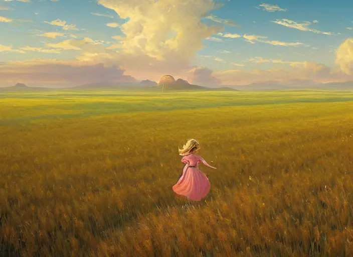 Prompt: a lone princess walks through a vast wheat field in the cosmic sky by vladimir volegov and alexander averin and peder mørk mønsted and guweiz and raphael lacoste