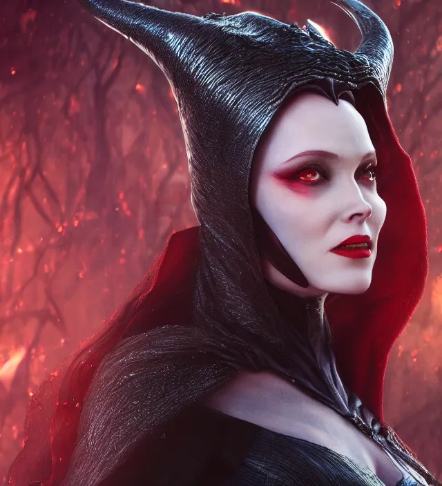 Image similar to scarlet witch as maleficent, nostalgia, very detailed texture, realistic shaded lighting, studio quality, digital art, dynamic background, unreal engine 5 rendered, octane rendered, pinnacle studio, naturel, trending on artstation, art style by ian sprigger