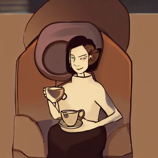 Image similar to photo of glados drinking tea