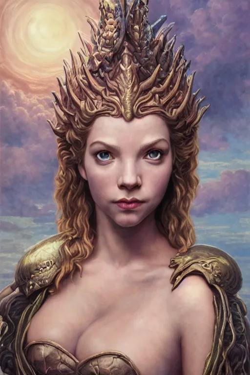 Image similar to A fantasy comic book style portrait painting of Cory Chase, hybrid, Anya Taylor-Joy, as an Atlantean Reptilian Warrior, François Boucher, Oil Painting, Mystical Valkyrie Armor, unreal 5, DAZ, hyperrealistic, octane render, Regal, Refined, Detailed Digital Art, RPG portrait, William-Adolphe Bouguereau, Michael Cheval, Walt Disney (1937), Steampunk, dynamic lighting, Highly Detailed, Cinematic Lighting, Unreal Engine, 8k, HD