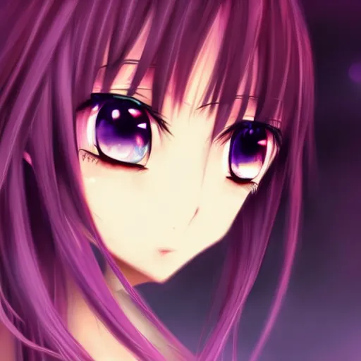 Image similar to anime girl beautiful eyes surreal nature photo purple dusk epic artsy hyper detail