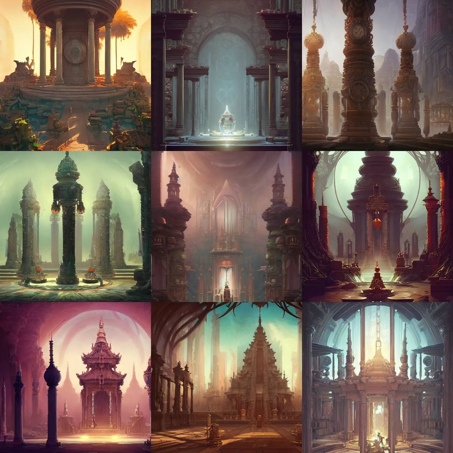 Prompt: temple in an hourglass, large pillars, by peter mohrbacher dan mumford craig mullins nekro, cgsociety, pixiv, volumetric light, 3 d render