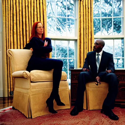 Prompt: Jen Psaki and Tupac Shakur acting fools high on LEAN in the oval office , Photograph By Rineke Dijkstra