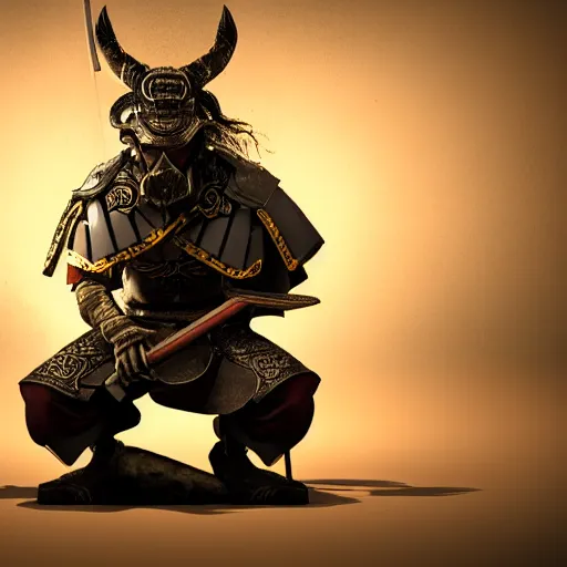 Prompt: photorealistic samurai wearing a dragons head kneeling on a grave, underneathe the moon, dynamic lighting, 8k