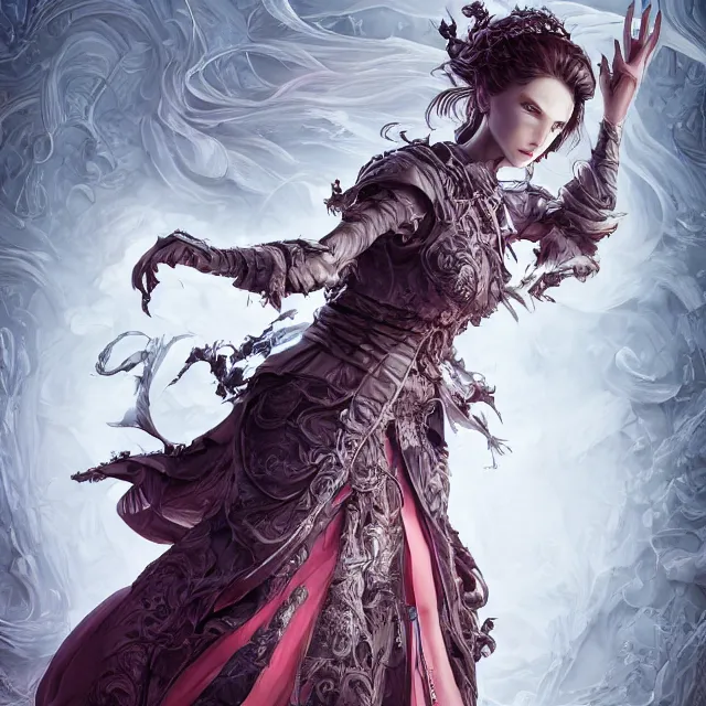 Image similar to the portrait of the lawful evil rogue archetype personified as an absurdly beautiful, graceful, elegant, sophisticated, young woman, an ultrafine hyperdetailed illustration by kim jung gi, irakli nadar, intricate linework, bright colors, octopath traveler, final fantasy, unreal engine 5 highly rendered, global illumination, radiant light, detailed and intricate environment