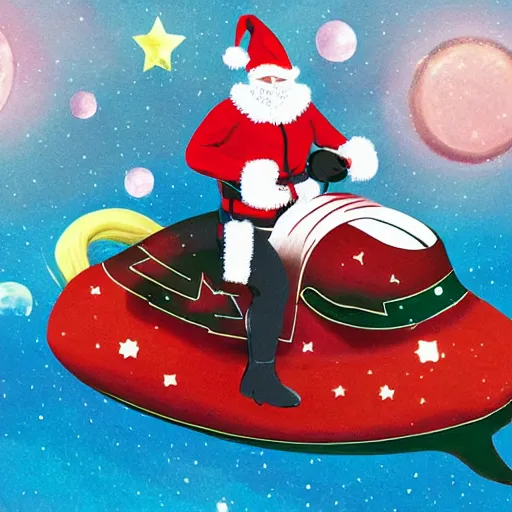 Prompt: santa riding a dolphine with a spacesuit on