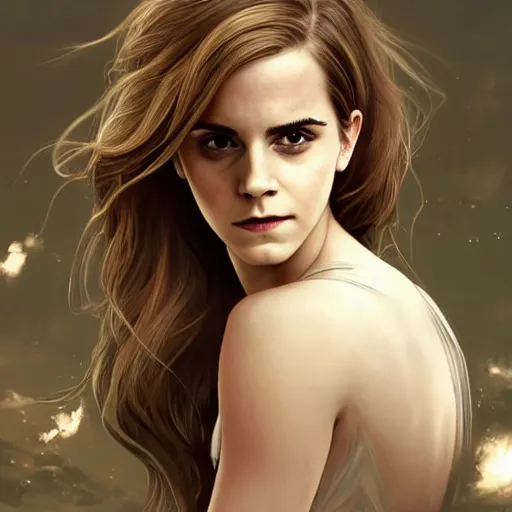 Image similar to emma watson -photograph of a real life god from heaven, lifelike, super highly detailed, professional digital painting, artstation, concept art, Unreal Engine 5, Photorealism, HD quality, 8k resolution, cinema 4d, 3D, beautiful, cinematic, art by artgerm and greg rutkowski and alphonse mucha and loish and WLOP