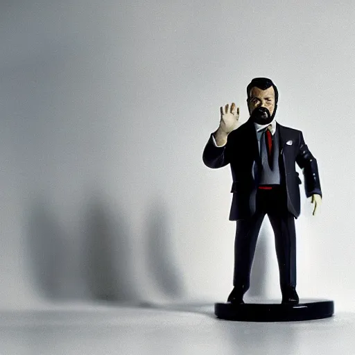 Prompt: 1980s plastic vinyl action figure toy of Orson Welles, studio photography isolated on a white background