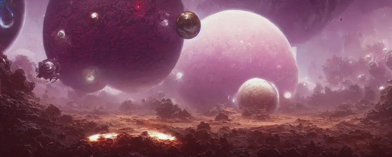Image similar to ” outer planet covered with cream and larvae, [ art by paul lehr, cinematic, detailed, epic, widescreen, opening, establishing, mattepainting, photorealistic, realistic textures, octane render ] ”