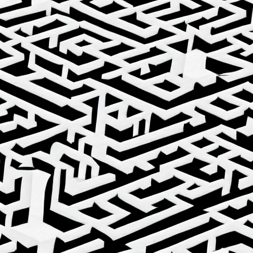 Image similar to people lost in a maze surreal painting monochrome isometric