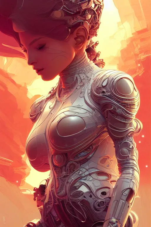 Image similar to beautiful female android!, half portrait, background explosion, intricate detailed environment, cell shaded, floro details, intricate, elegant, highly detailed, digital painting, artstation, concept art, smooth, sharp focus, illustration, art by artgerm and greg rutkowski and alphonse mucha, laurie greasley