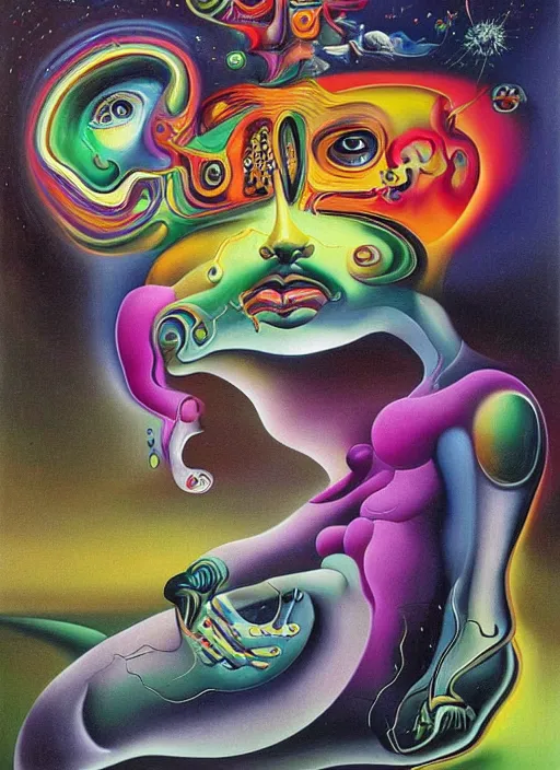 Prompt: an extremely high quality hd surrealism painting of a 3d cast glass galactic neon complimentary colored cartoon surrealism melting creature by kandsky and salvia dali the fourth, salvador dali's much much much much more talented painter cousin, 4k, ultra realistic, super realistic, so realistic that it changes your life