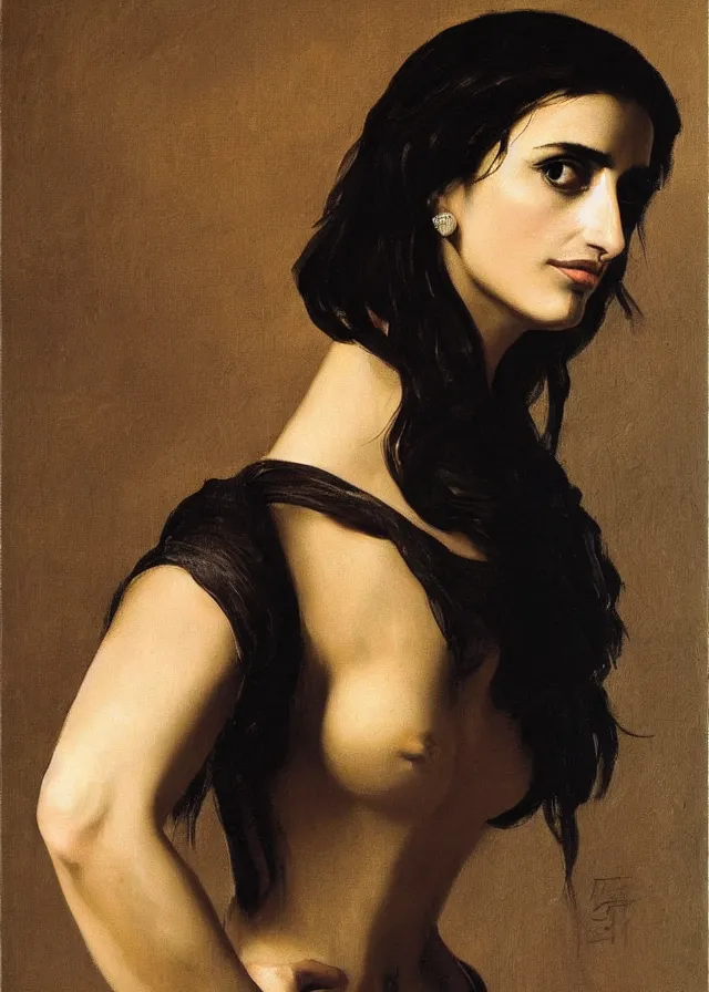 Image similar to portrait of penelope cruz, artwork by caravaggio