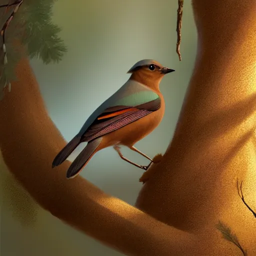 Image similar to brown spanish jay bird, garrulus glandarius, arrendajo in avila pinewood, 4 k, concept art, by wlop, ilya kuvshinov, artgerm, krenz cushart, greg rutkowski, pixiv. cinematic dramatic atmosphere, sharp focus, volumetric lighting, cinematic lighting, studio quality