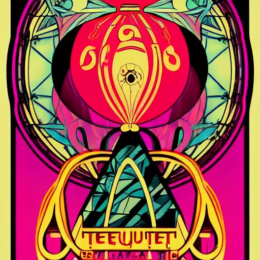 Image similar to art nouveau concert poster, 8 0 s, techno, house music