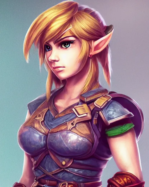 Image similar to female link, full body portrait, highly detailed, trending on artstation, intricate