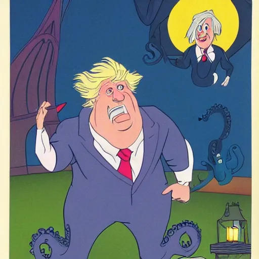 Prompt: ( ( boris johnson ) ) as ursula, 1 9 8 9 disney, cartoon, octopus