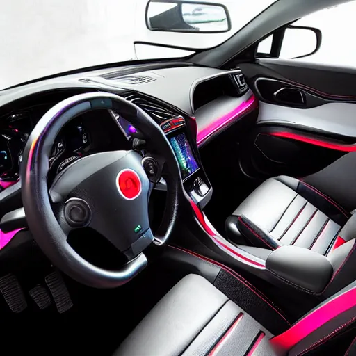 Prompt: rgb gaming car interior