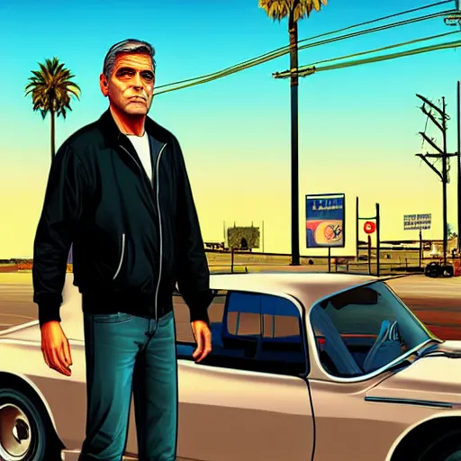 Image similar to george clooney in gta v illustrated by stephen bliss