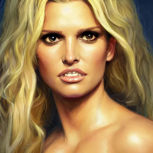 Prompt: jessica simpson as a detective, portrait face and bust in view, cute and adorable, pretty, aesthetic haunted house, portrait, matte detailed photo, DeviantArt, Artstation, by donato giancola, ralph horley, loish, cinematic lighting