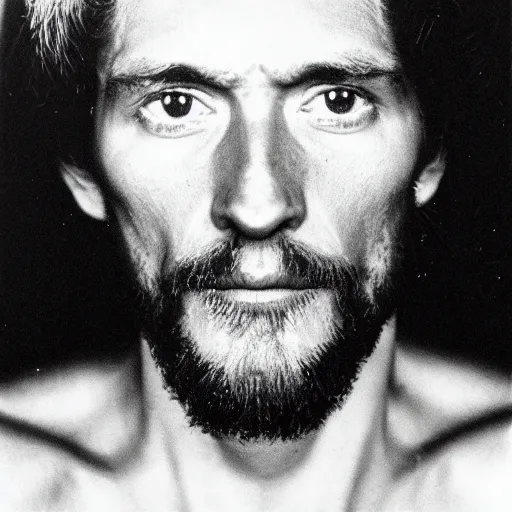 Prompt: Jesus moments after DMT hallucinations began. Close-up studio portrait by Robert Mapplethorpe. Tri-x