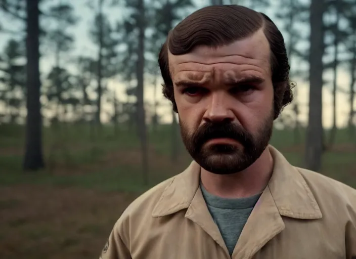 Image similar to film still of jim hopper as dustin henderson in stranger things, 8 k