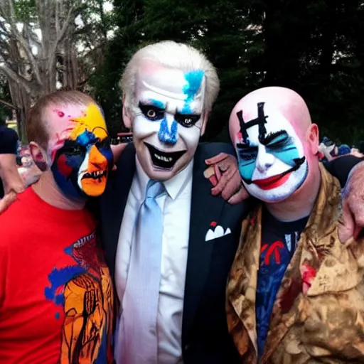 Image similar to joe biden wearing juggalo facepaint, photo taken at gathering of the juggalos