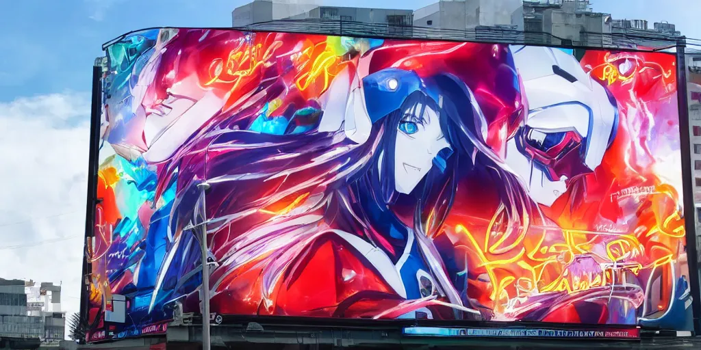 Image similar to billboard advertisement with an extremely beautiful photo of a white marble statue of an anime girl with colorful motocross logos and motorcycle helmet with closed visor, colorful smoke in the background, carved marble statue, fine art, neon genesis evangelion, virgil abloh, offwhite, denoise, highly detailed, 8 k, hyperreal