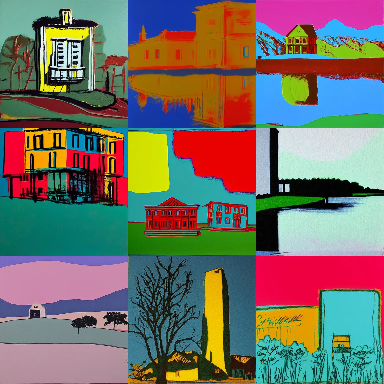 Prompt: a beautiful painting of a building in a serene landscape by Andy Warhol W 1024 ,