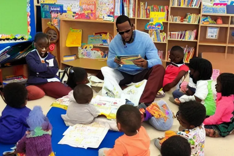 Image similar to r kelly reading book in kindergarden