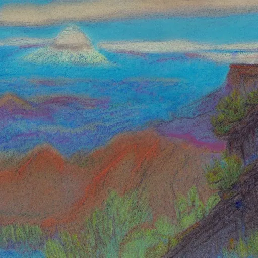 Prompt: landscape lava into grand canyon, pastel artwork