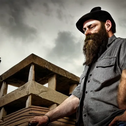 Prompt: bearded builder, HD, dramatic, surrealism