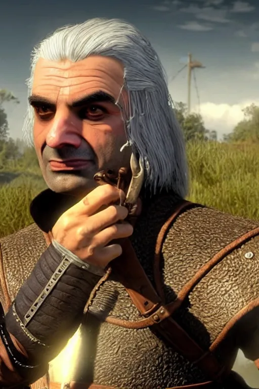 Prompt: Mr bean as Geralt of rivia