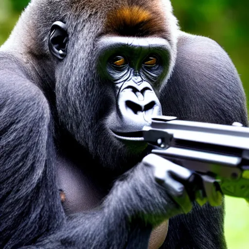 Image similar to cool gorilla shooting a magnum revolver