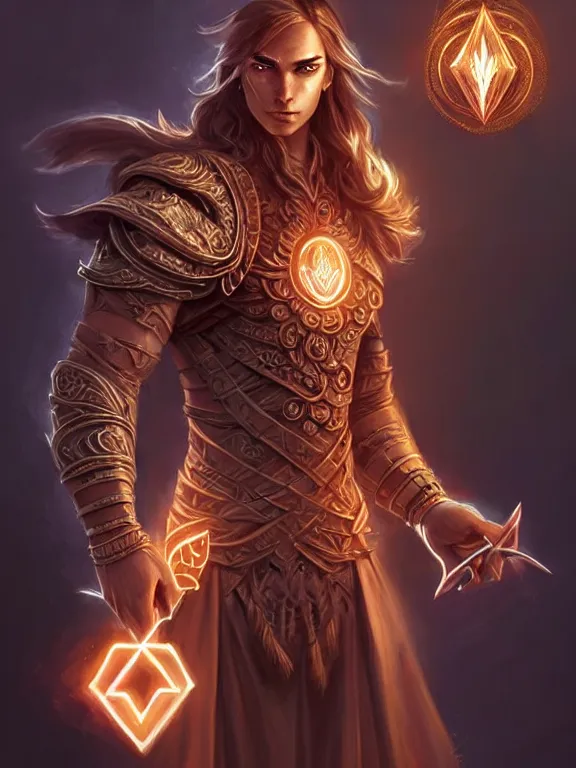 Image similar to symmetry!! intense fanart of a mage warrior as acotar protagonist, magic lightning ring, fireball hand, runic tattoos, intricate, elegant, highly detailed, digital painting, artstation, concept art, smooth, sharp focus, illustration, by cgsociety and stefan kostic and stanley lau and artgerm, gorgeous, elegant