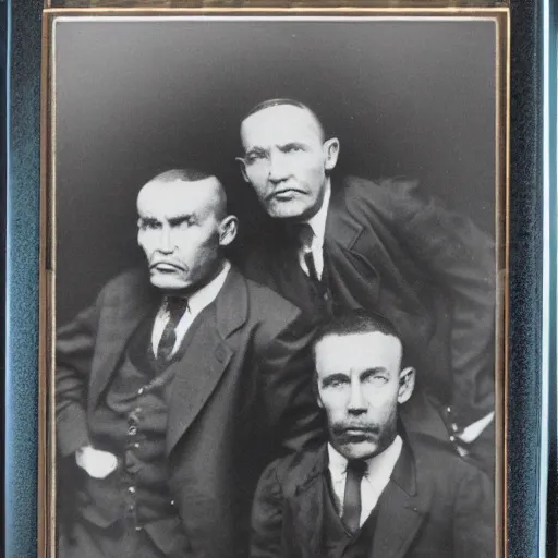 Image similar to gang of 5 men, highly detailed face, gangster style photograph