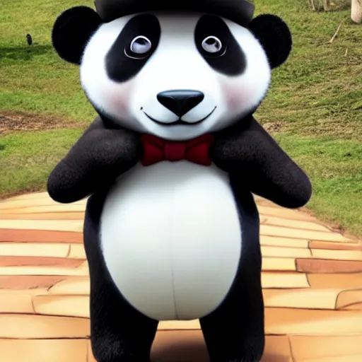 Prompt: panda wearing a top hat giving a ted talk