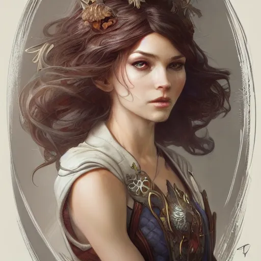 Image similar to character portrait by Magali Villeneuve and Steve Argyle,Livia Prima,Mucha,dress,fantasy art,beautiful,artstation,trending on artstation,intricate details,masterpiece