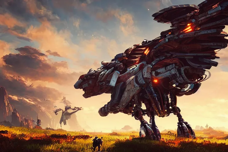 Image similar to stormbird machine mecanical creature robot of horizon forbidden west horizon zero dawn radiating a glowing aura global illumination ray tracing hdr fanart arstation by ian pesty and alena aenami artworks in 4 k