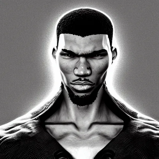 Image similar to Portrait of Jayson Tatum as Guerilla Heroica, Black and White, digital art, trending on artstation, octane render, inspiring, dignifying