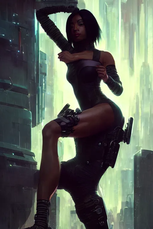 Image similar to cyberpunk Normani as aeon flux profile picture by Greg Rutkowski, dynamic pose, intricate, futuristic, fantasy, elegant, by Stanley Artgerm Lau, greg rutkowski, thomas kindkade, alphonse mucha, loish, norman Rockwell,